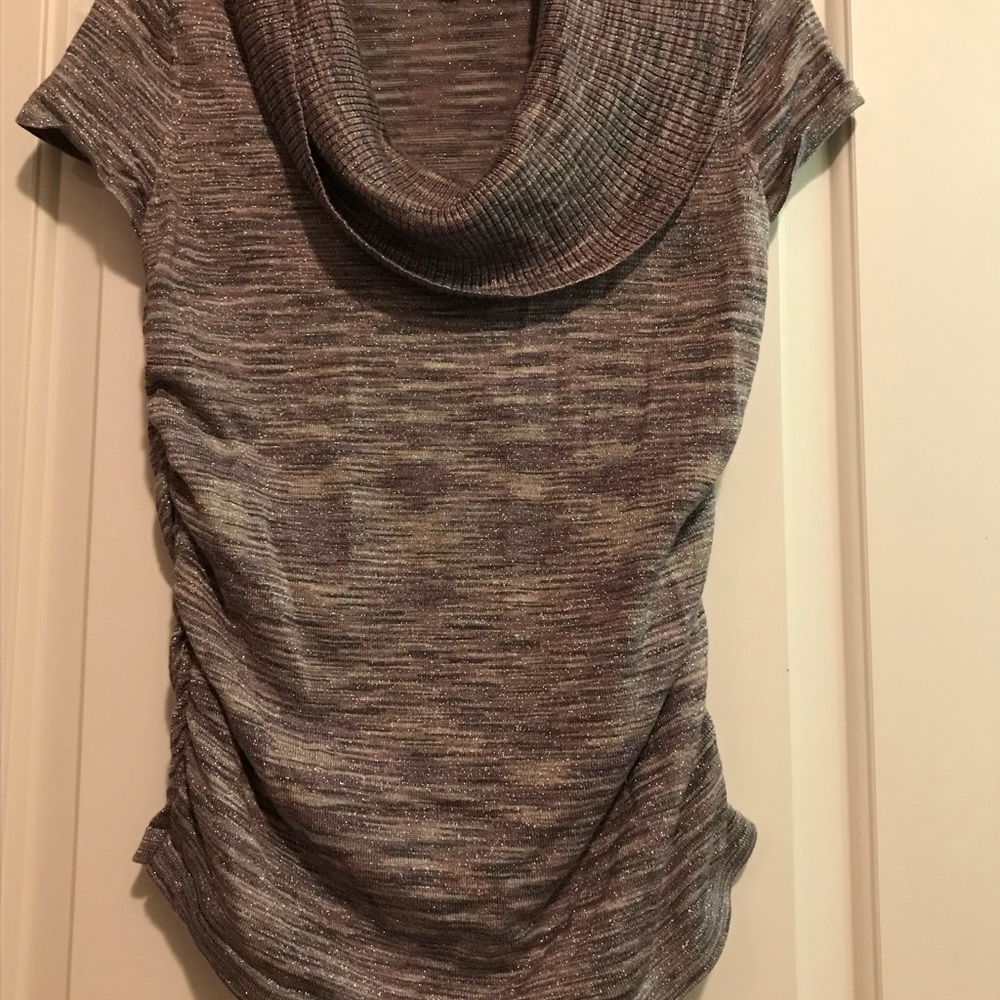 Shimmering multi-colored short sleeved turtleneck